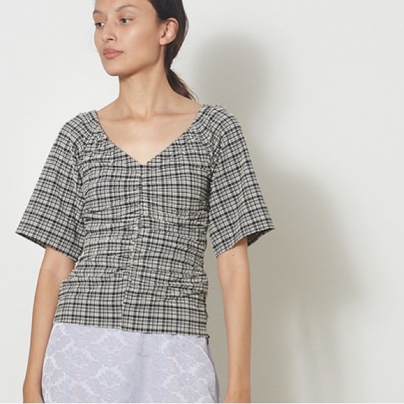 Ganni Tops - NWT- Ganni Stretch Seersucker Blouse Sz. 38
Mini black check